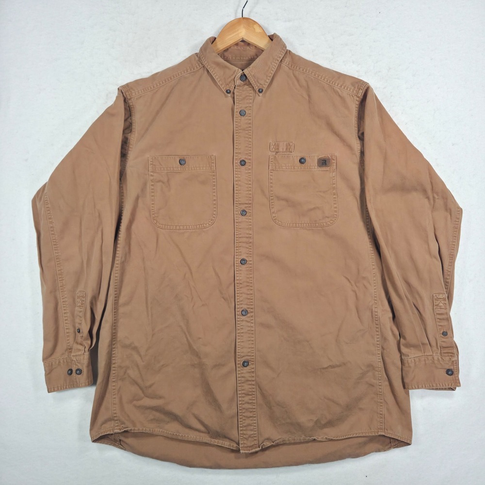 Riggs Workwear by Wrangler Mens Tan Brown Cotton Twill Button Down Shirt XL